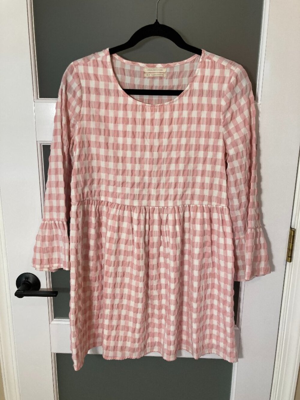 Urban Outfitters Pink Gingham Seersucker Babydoll Mini Dress XS